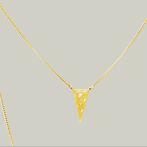 Brass Double Chain Triangle Necklace - Picture 2 of 5